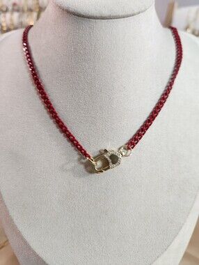 Red Enamel Chain Necklace with Pave Gold Clasp